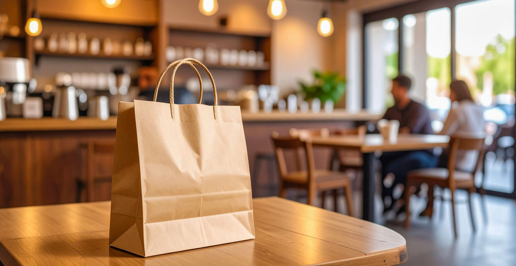 Préparation de commande à emporter dans une pâtisserie artisanale