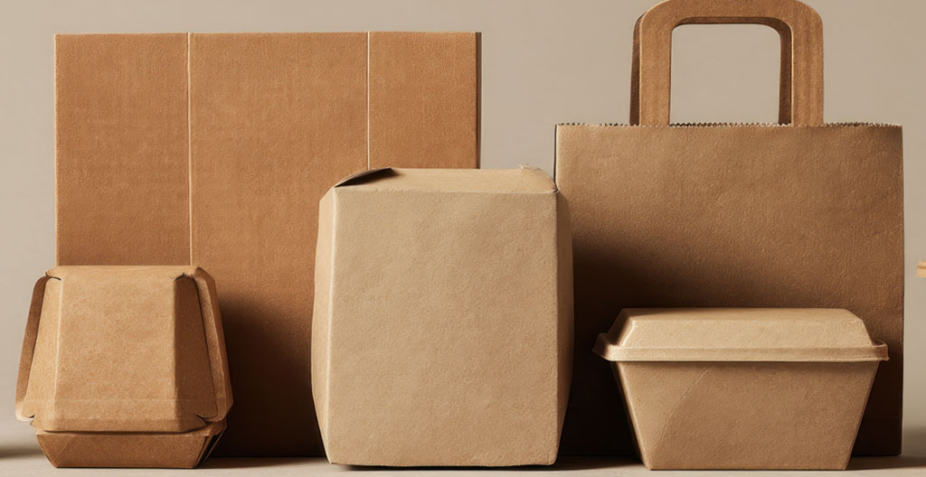 Comparaison de formats de sacs d'emballage à côté de boîtes pâtissières en atelier