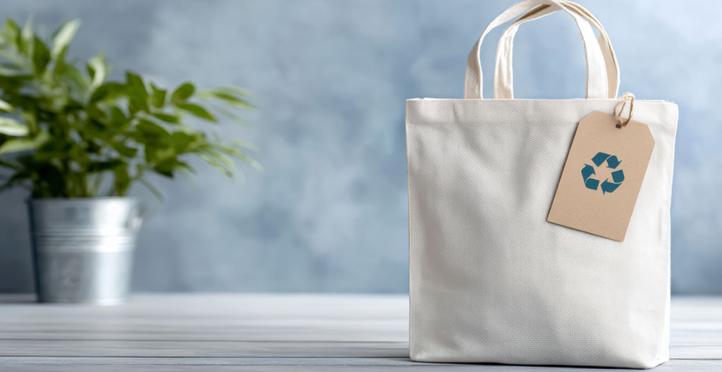 Gérant de pâtisserie tenant un sac de livraison réutilisable à côté de boîtes empilées