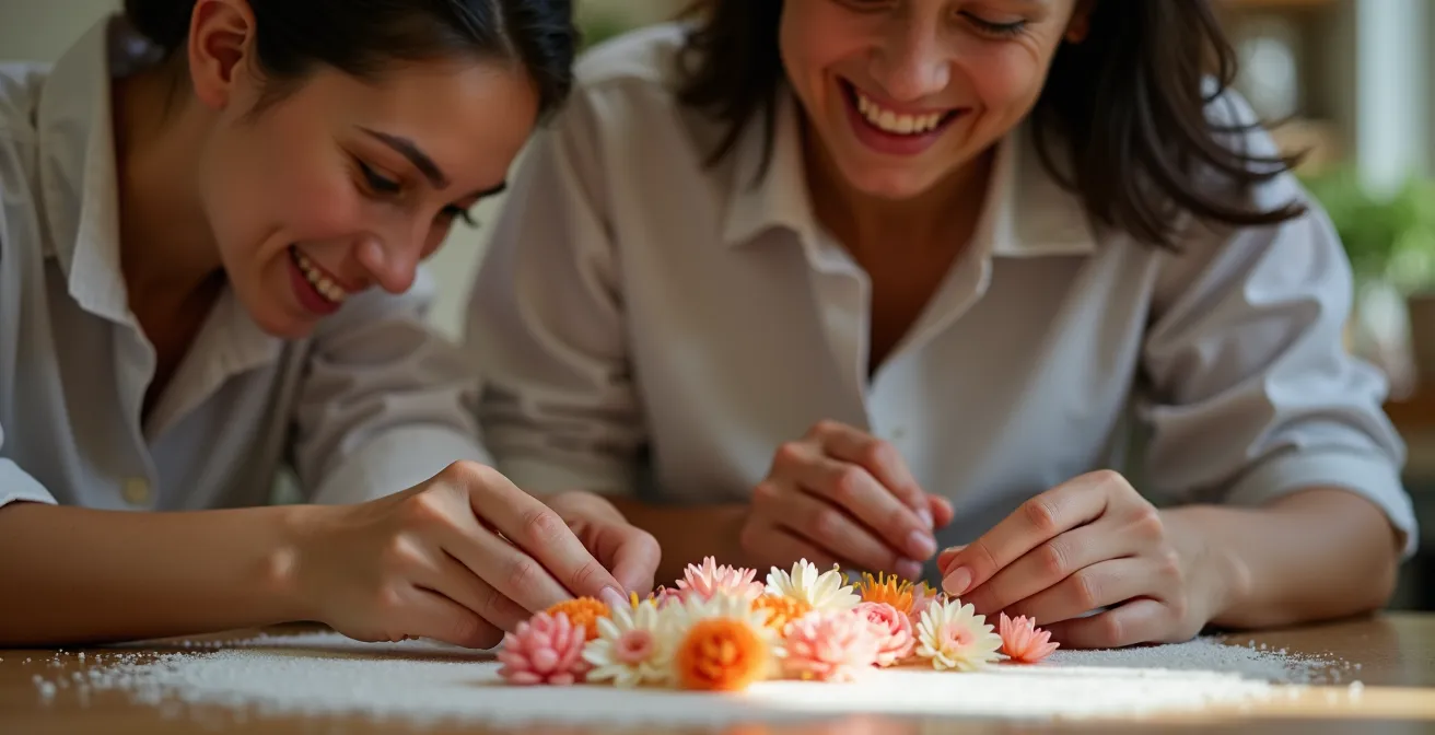 Portrait émotionnel d'un moment de création collaborative en pâtisserie