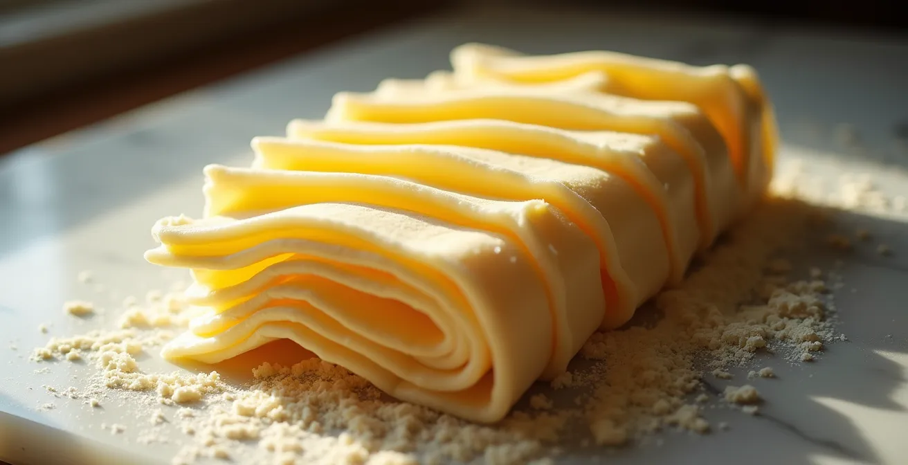 Beurre AOP de baratte en cours de laminage pour pâte feuilletée