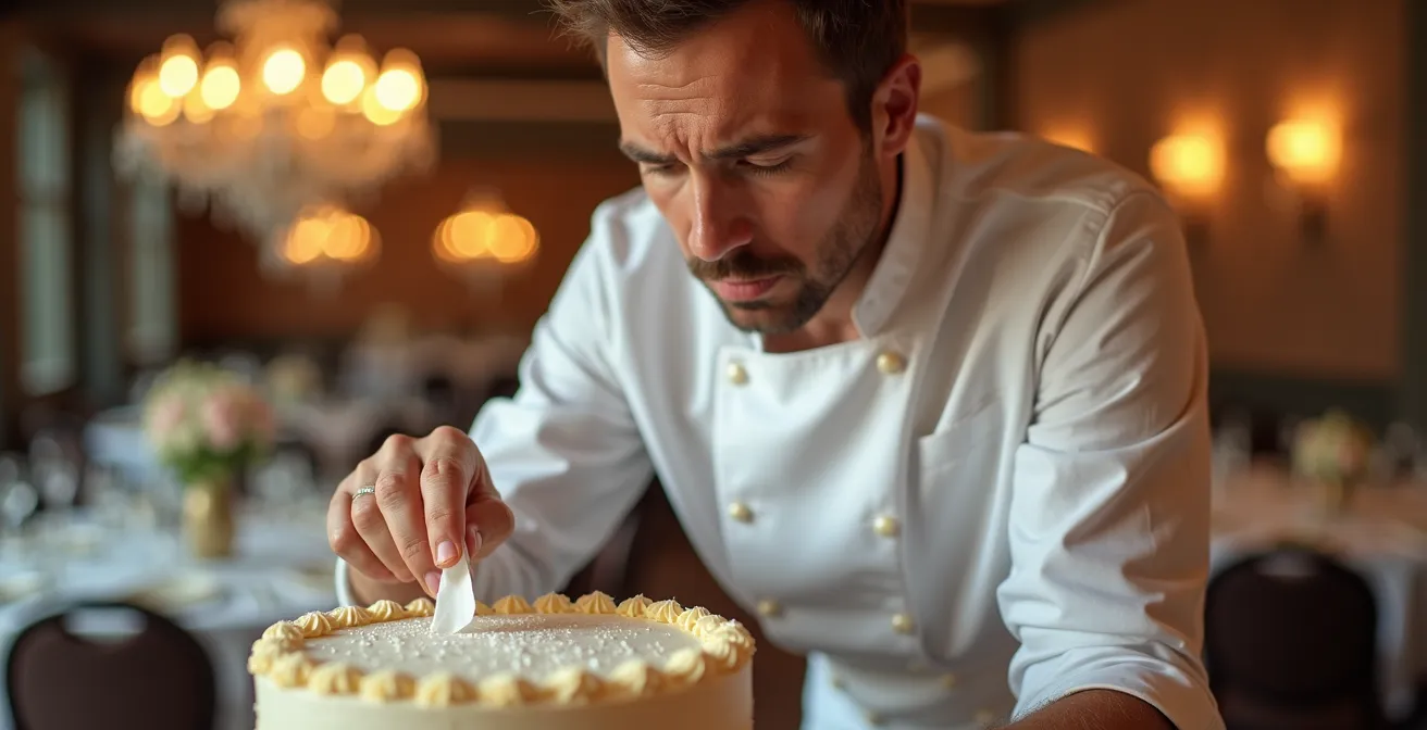 Gouttes de condensation sur la surface d'un gâteau décoré suite à un choc thermique