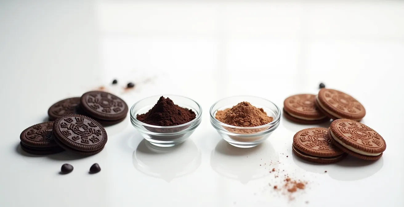 Comparaison visuelle de biscuits au cacao alcalinisé et naturel