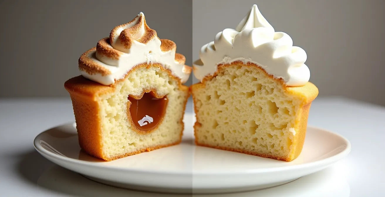 Coupe transversale montrant les différences de structure entre Molly Cake et Chiffon Cake