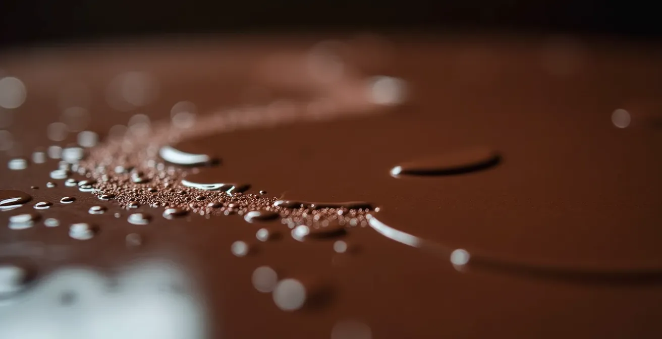 Vue macro d'un glaçage miroir montrant des défauts techniques visibles