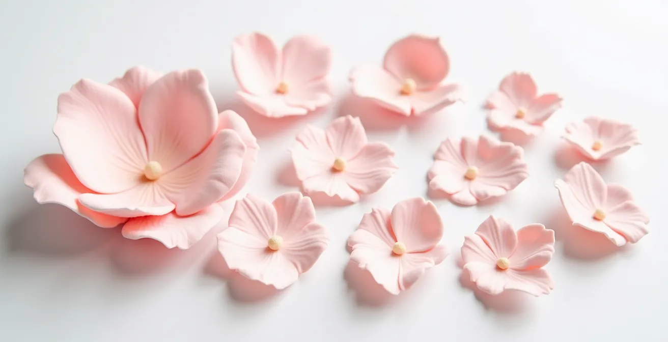 Détail macro d'un bord de pétale de rose en gumpaste montrant la translucidité