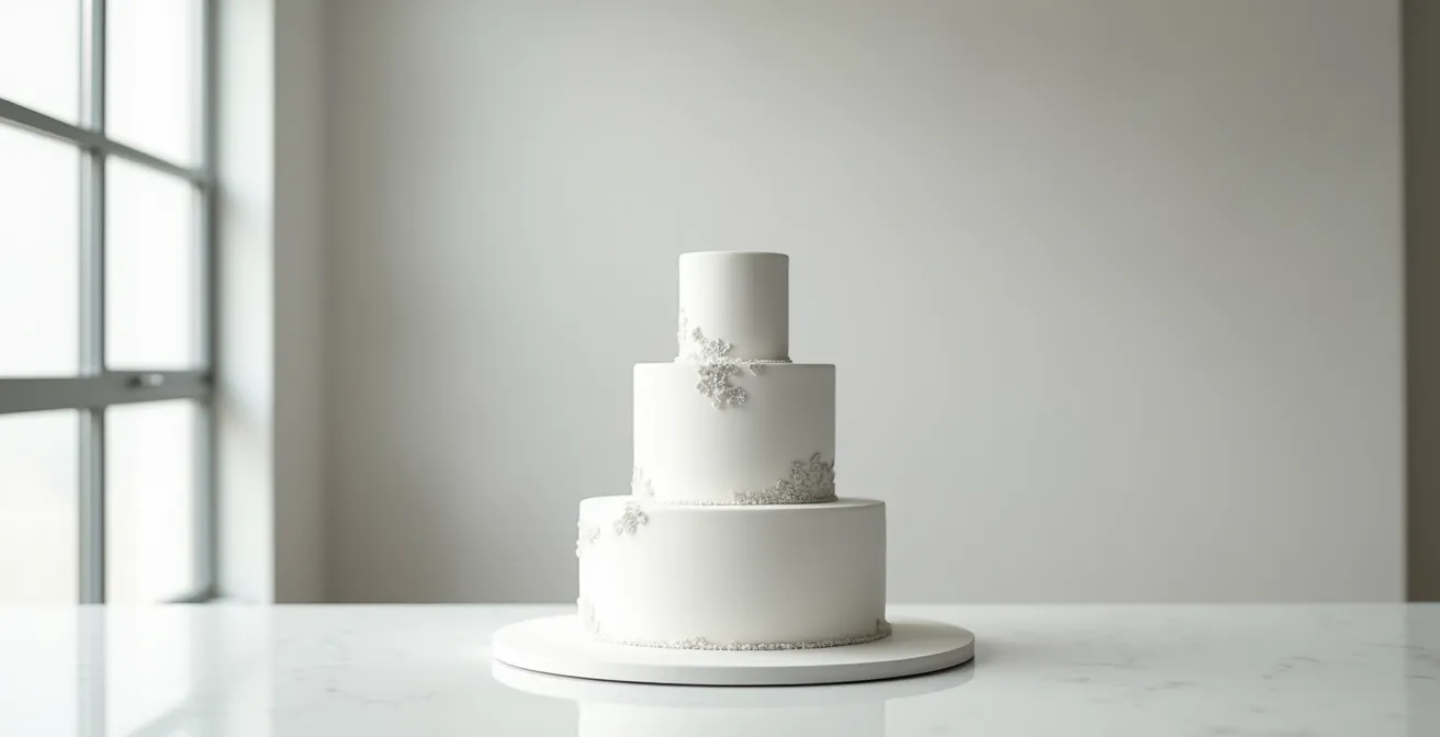 Gâteau à étages montrant l'application de la règle des tiers avec différentes hauteurs harmonieuses