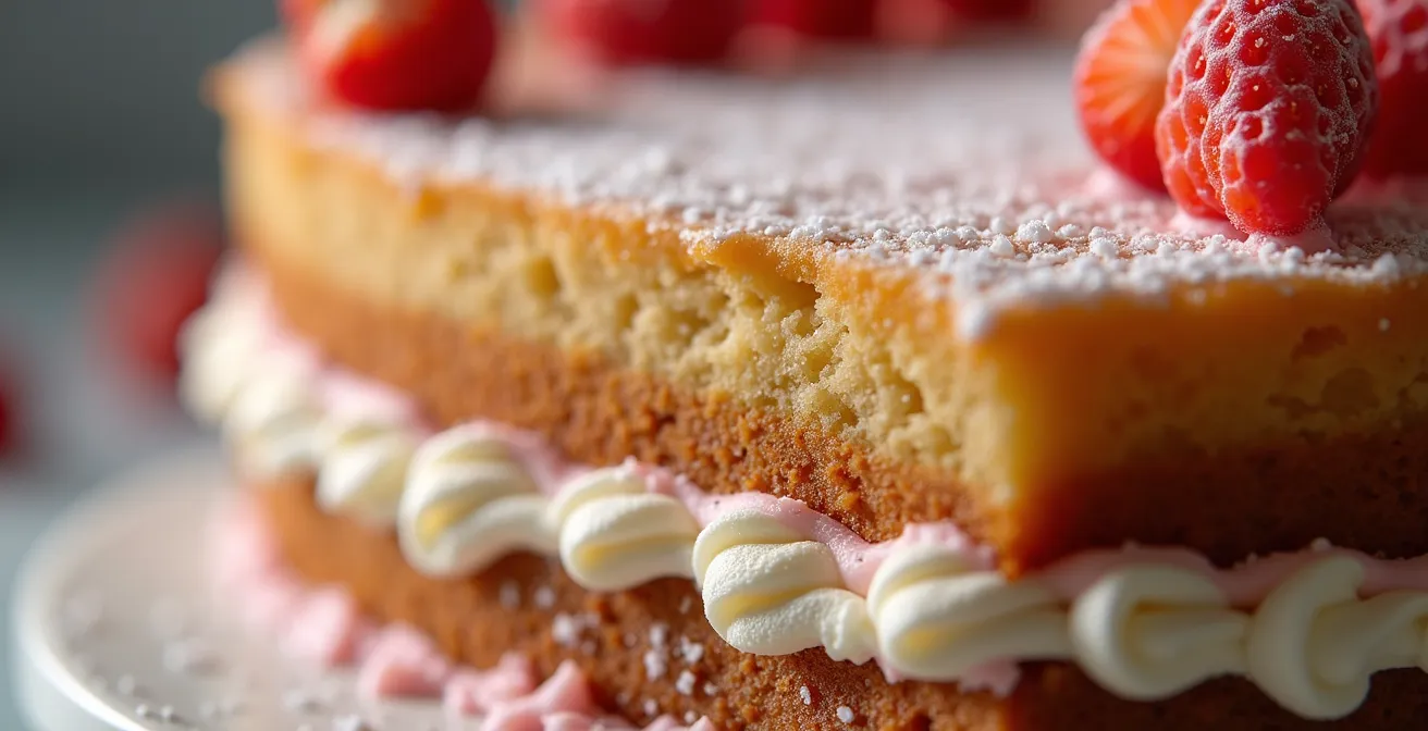 Coupe transversale d'un gâteau montrant l'épaisseur précise de la pâte à sucre
