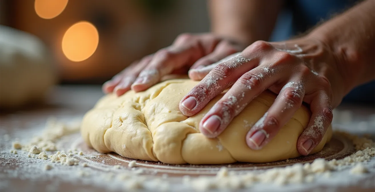 Démonstration de la technique du bassinage sur une pâte à brioche en cours de pétrissage