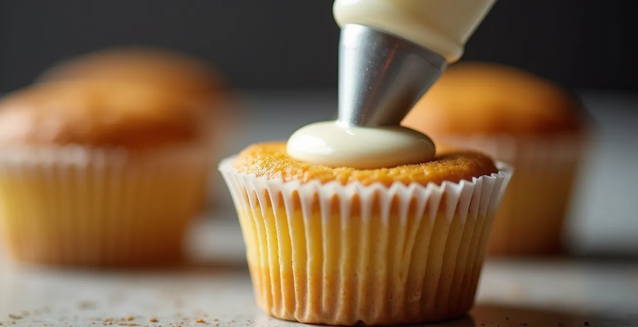 Vue macro d'un cupcake fourré avec technique professionnelle