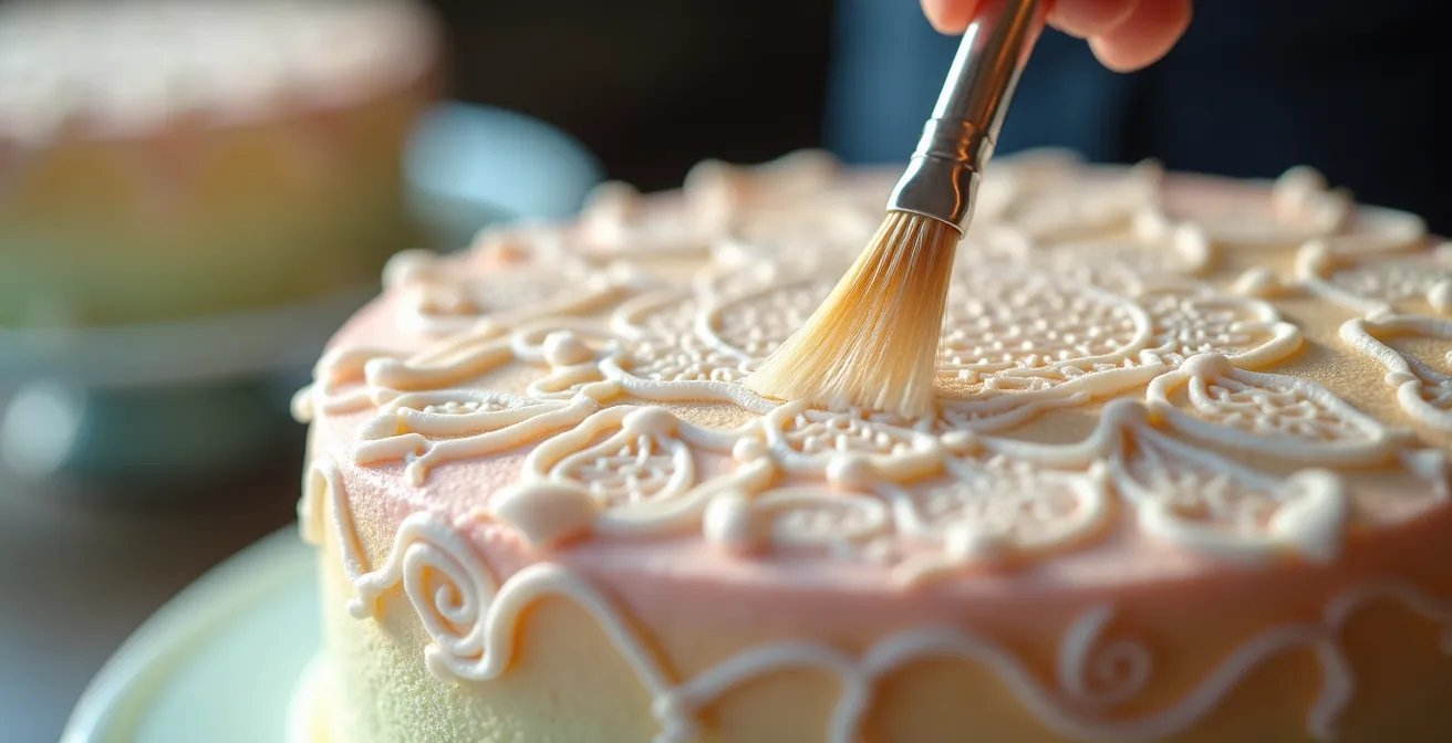 Démonstration des différentes méthodes de collage de dentelle sur un gâteau
